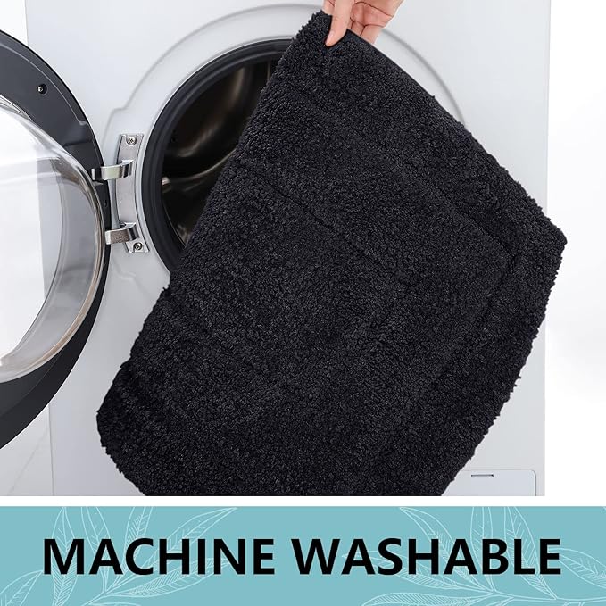 Buganda Bathroom Rugs, 47" x 24", Soft and Absorbent Microfiber Bath Rugs, Non-Slip Shaggy Shower Carpet, Machine Wash Dry Bath Mats for Bathroom Floor, Tub and Shower, Black