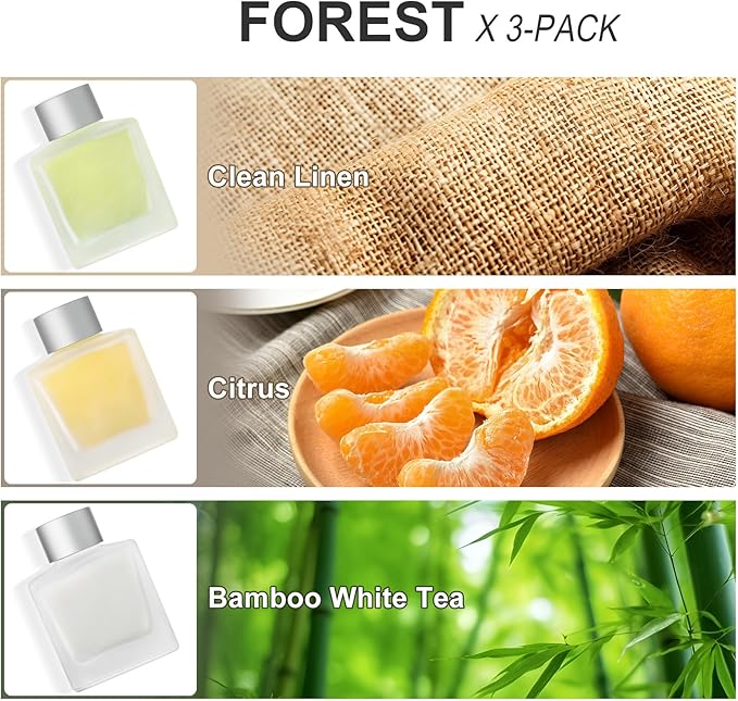3-Pack Reed Diffuser Set, 100ml Linen/Citrus/Bamboo White Tea Scented Oil, Aroma Essential Oils with Diffuser Sticks, Long Lasting Bathroom Air Freshener, Home Fragrance for Room Decor