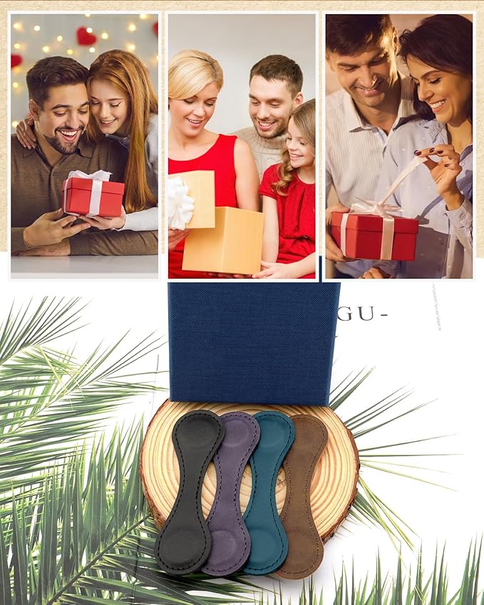 4Pcs Magnetic Bookmarks with Gift Box, Leather Magnetic Bookmarks for Women, Double-Sided Magnetic Book Mark Clip Accessories Gift for Book Lover Father's Day Gift (Black + Blue + Coffee + Purple)