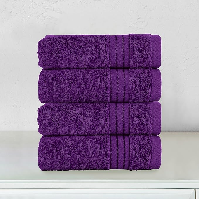 Elegant Comfort Premium Turkish Cotton 4 Pack Hand Towel Set - 16 x 28 inch, Luxurious Hotel Spa Quality 100% Turkish Cotton 4PC Hand Towel Set - Highly Absorbent - Soft Bathroom Towels, Purple