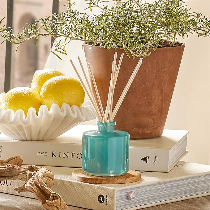 Thymes Petite Reed Diffuser Set – Includes Rattan Wood Sticks, Fragrance Oil, & Glass Bottle – Home Fragrance Oil Diffuser – Luxury Home Decor – Guest Bathroom Essentials (Cyprus Sea Salt, 4 fl oz)