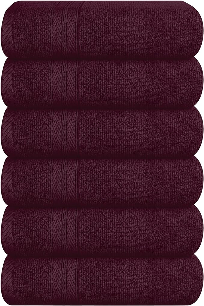BOUTIQUO Ultra Soft 6-Piece Hand Towel Set 16x28-100% Ringspun Cotton - Durable & Highly Absorbent Hand Towels - Ideal for use in Bathroom, Kitchen, Gym, Spa & General Cleaning - Burgundy