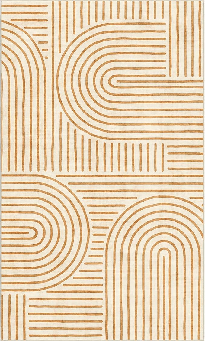 3x5 Washable Area Rug - Small Entryway Rug Non-Slip Orange Abstract Rainbow Kitchen Rugs Modern Boho Carpet Throw Rugs for Living Room Bedroom Bathroom Dorm Nursery Room Home Decor