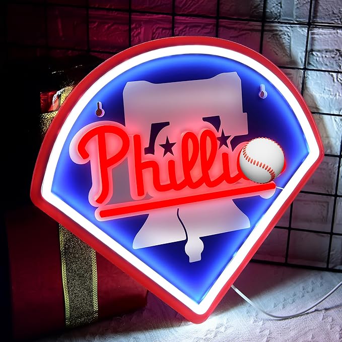 Baseball Neon Sign for Wall Decor Phillie Team Neon Light for Man Cave Led Sign for Bedroom Birthday Gifts for Baseball Fans Neon Sign 5V USB Powered Size13.3 * 12.2IN(ZYLD271)