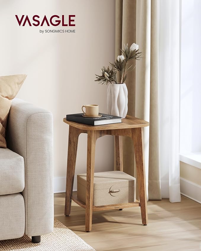 VASAGLE Side Table, Small Square End Table with Lower Shelf, Nightstand for Small Spaces, Living Room, Bedroom, Honey Brown ULET236K01