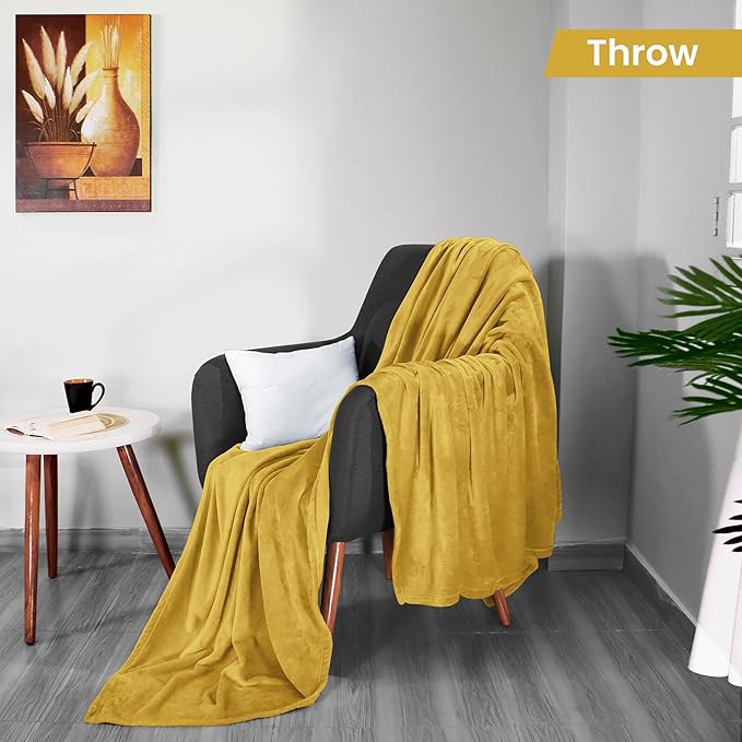 Utopia Bedding Fleece Blanket Throw Size Gold 300GSM Luxury Anti-Static Fuzzy Soft Microfiber Blanket for Couch, Sofa and Bed (60x50 Inch)