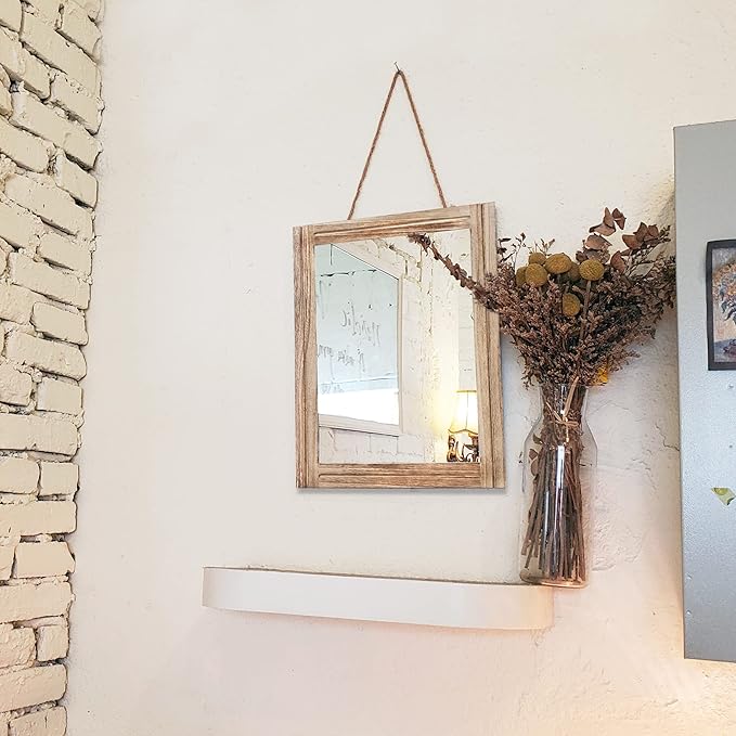 AAZZKANG Rustic Mirror for Wall with Rectangle Wood Framed Decorative Hanging Mirrorrs for Bedroom Bathroom Living Room Dressing Room