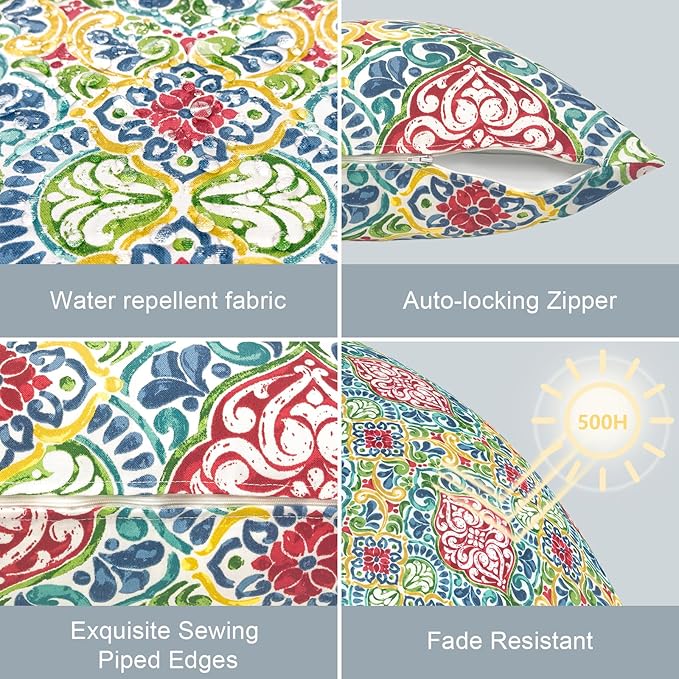 LVTXIII Outdoor Throw Pillow Covers Pack of 2 Patio Waterproof Pillow Cases Fade Resistant Accent Pillow Covers for Home and Garden Furniture Decoration, 18"x18", Damask Red