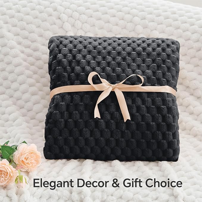 BEDELITE Fleece Blanket Twin Size for Bed Couch, 3D Jacquard Decorative Black Throw, Soft and Cozy Warm Plush Fuzzy Blanket All Seasons Suitable, 60x80Inches