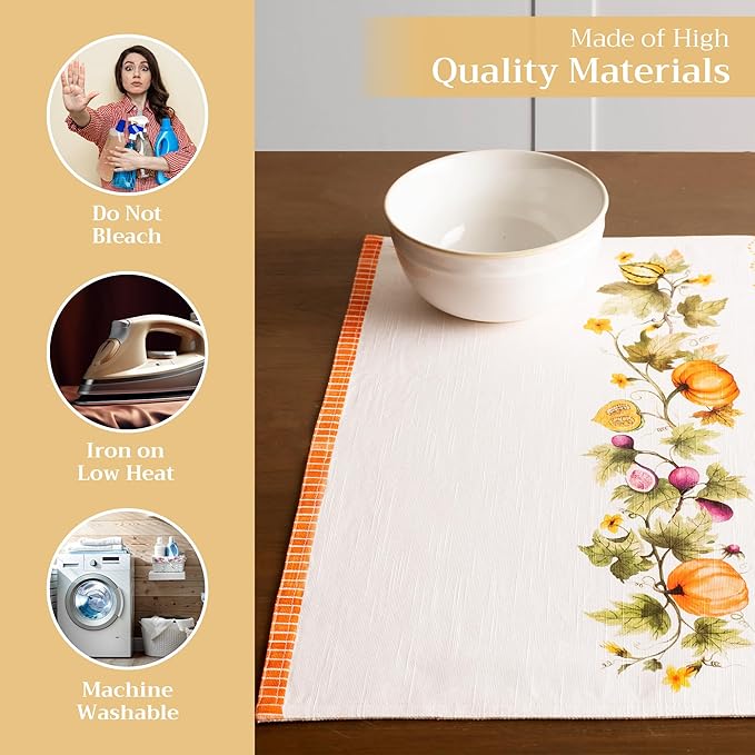 Maison d' Hermine Placemats Set of 4 100% Cotton Washable Cloth Place Mats, Reusable Table Mats for Kitchen Dining Decoration, Party, Wedding, Restaurant (Pumpkin Garden - Cloudy Cream, 13" x 19")