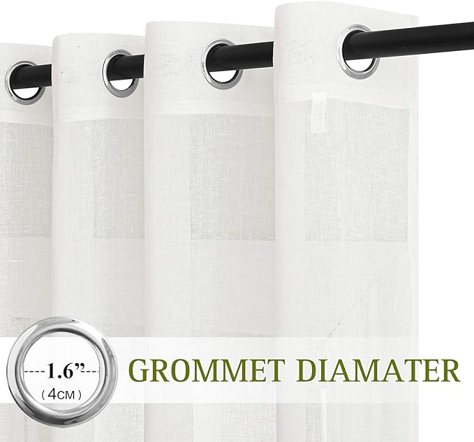 NICETOWN 45 inch Long Rich Linen Curtains Flax Texture, Grommet Top Rustic Drapes Half Window Semi Sheer with Light Filtering for Kitchen/Nursery/Cafe, Ivory, 104" Wide Total 2 Panels
