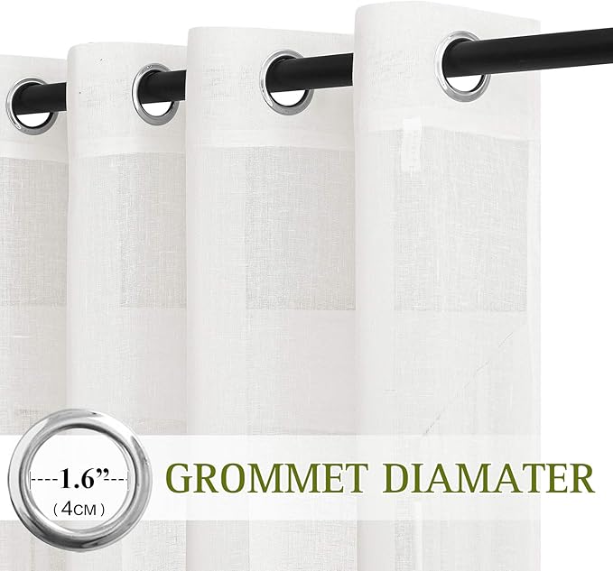 NICETOWN Faux Flax Linen Sheer Curtains for Privacy Protection, Grommet Rustic Flax Window Treatment Semi Sheer Drapes with Light Penetration for Farmhouse/Patio Door, Ivory, W70 x L96, Set of 2
