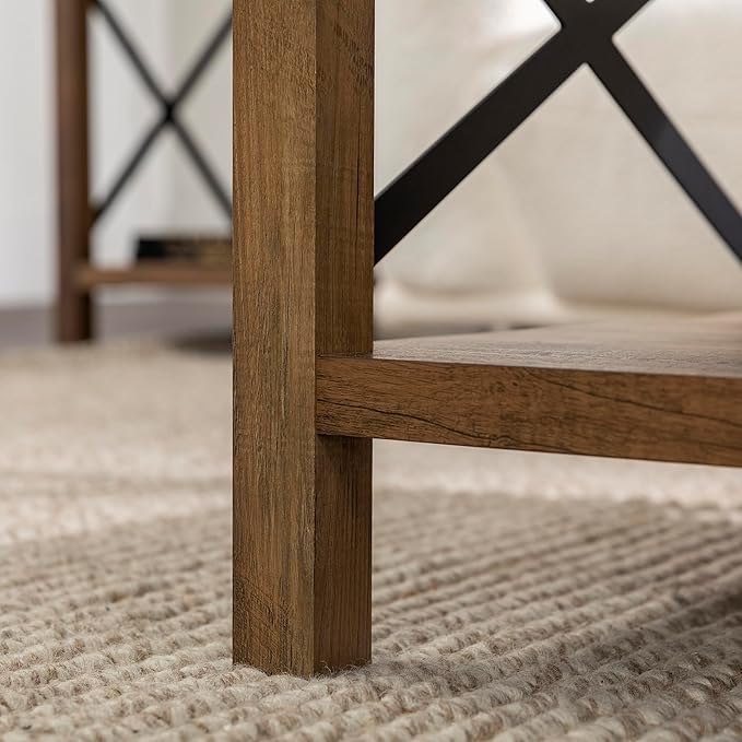 Walker Edison Sedalia Modern Farmhouse Metal X Coffee Table, 40 Inch, Rustic Oak