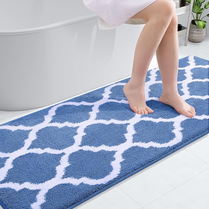 OLANLY Bathroom Rugs 71x24, Soft and Absorbent Microfiber Bath Rugs, Non-Slip Shaggy Shower Carpet, Machine Wash Dry, Bath Mats for Bathroom Floor, Tub and Shower, Blue