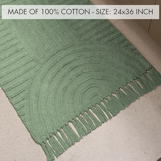 KIBAGA Beautiful Boho Rug with Tassels for Your Bathroom - Soft 2 x 3 ft. Cotton Rug Fits Perfectly Into Your Bath - Washable, Non-Slip Mat Ideal to Enhance Any Modern Home Decor, 24 x 36 inch