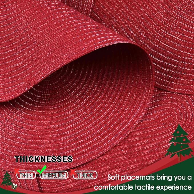 Noctiflorous Oval Braided Placemats Set of 6 Woven 12x18 Inch Non Slip Washable Heat Resistant Place Mats Round Tablemats for Dining Kitchen Party Daily Table Decor Dinner Mats (09 Red, 6)