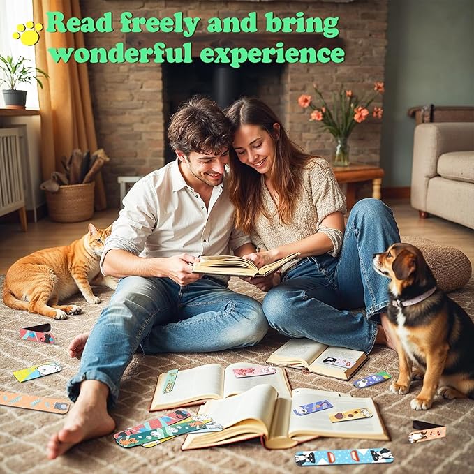50 Pieces Magnetic Bookmarks Cute Dogs and Cat,Appreciation Gifts for Women,Men,Pet Book Marker for Students Teachers Kids School Home Office Reading Stationery, 25 Designs,Printing on 2 Side