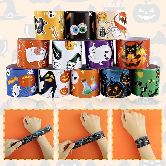 48 PCS Halloween Slap Bracelets Toys for Kids Girls Boys Party Favors Treat Bags Gifts