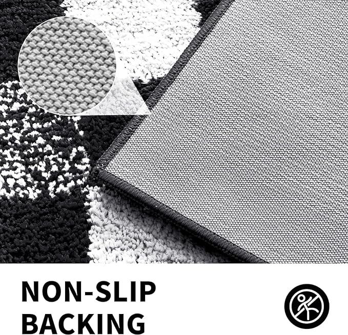 CozeCube Black Checkered Bath mats for Bathroom Non Slip, Fluffy Absorbent Microfiber Bath mat Washable, Aesthetic Bathroom Rugs, Large Bath mat for Shower, 36" x 24"