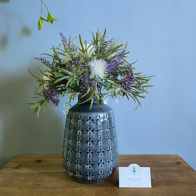 Hosley Set of 2 Grey Ceramic Vase 7.25" High. Ideal Gift for Floral Arrangements Home Weddings Party Spa Meditation Home Office