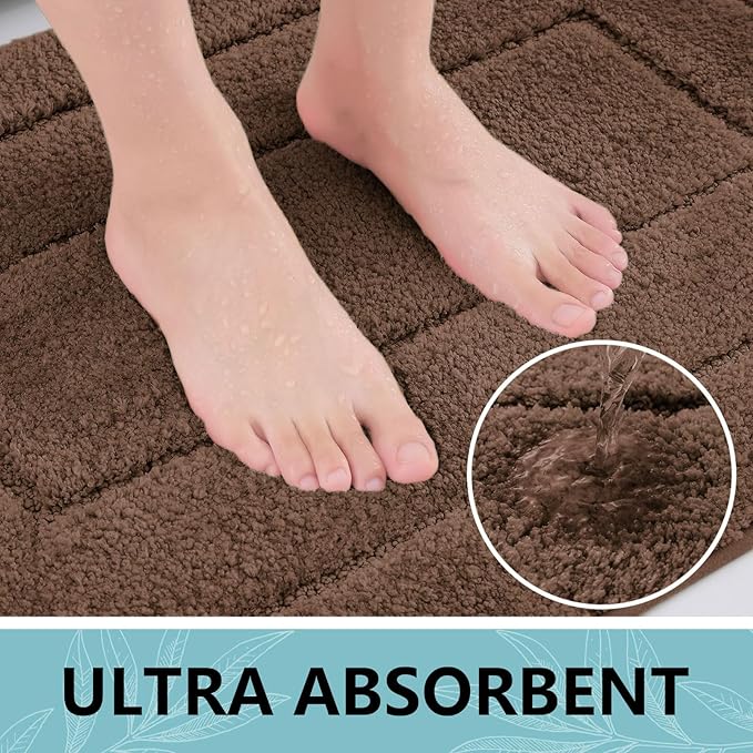 Buganda Bathroom Rugs, 47" x 24", Soft and Absorbent Microfiber Bath Rugs, Non-Slip Shaggy Shower Carpet, Machine Wash Dry Bath Mats for Bathroom Floor, Tub and Shower, Brown