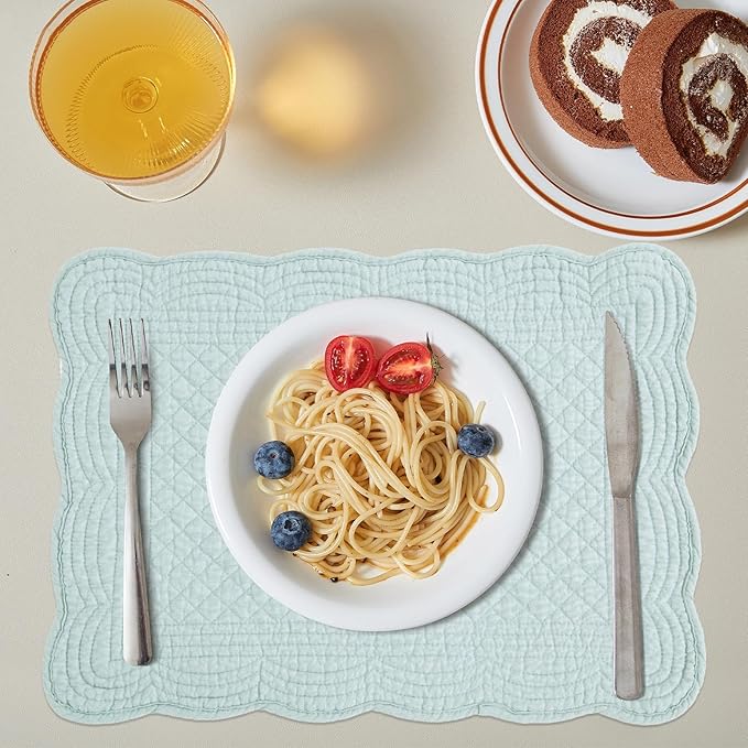 HOMBYS Quilted Placemats Set of 6 Washable-13x18 inches Rectangular Placemats for Kitchen Table-100% Cotton Fabric Rectangular Table Mats, (Light Blue)