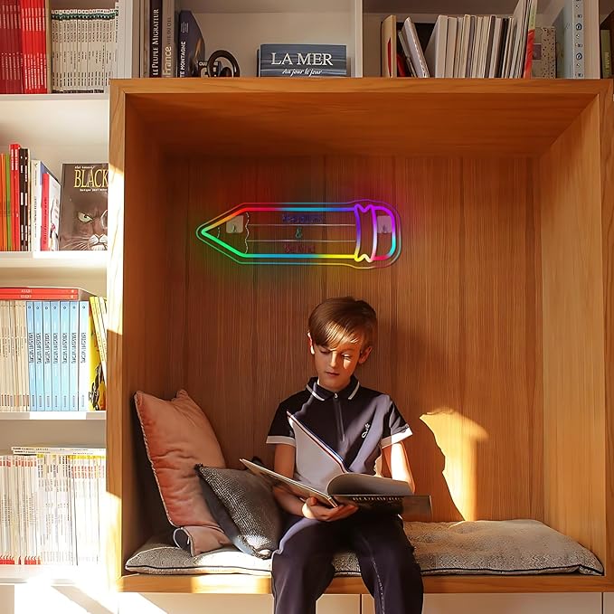 Read Book And Be Kind Neon Sign Student Classroom Neon Lights For Wall Decor Dimmable Colorful Light Up Sign For Bedroom Library Classroom Reading Study Room Decoration Boy Girls Gifts