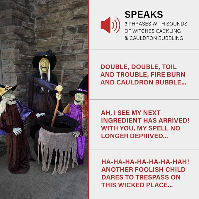 Haunted Hill Farm Motion-Activated Wicked Sitchwick Sisters, Plug-in Talking Scare Halloween Animatronics for Indoor or Covered Outdoor Display, Creepy and Modern Fright Props for Home