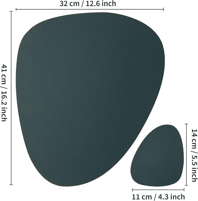 Myir JUN Placemats, Dual-Sided Placemats Waterproof Faux Leather Placemats Set of 4 Place Mats and Coasters Non-Slip Washable Table Mats for Dining Table (Beige Green, Set of 4)
