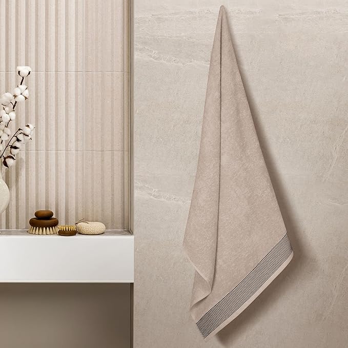 Belizzi Home Ultra Soft 4 Pack Oversized Bath Towel Set 27x54 inches, 100% Cotton Bath Towels, Highly Absorbant Compact Quickdry & Lightweight Towel, Ideal for Gym Travel Camp Pool - Tan