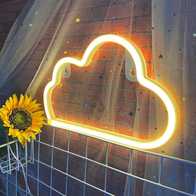 Cloud Neon Signs, LED Cloud Neon Light for Wall Decor, Battery or USB Powered Cloud Sign Shaped Decoration Wall Lights for Bedroom Aesthetic Teen Girl Kid Room Christmas Birthday Wedding Party (Warm Yellow)