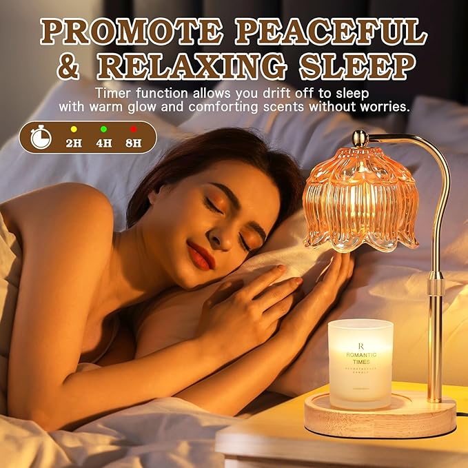 Glass Candle Warmer Lamp with Timer, Adjustable Flower Candle Lamp Warmer, Birthday Gifts for Women Who Have Everything, Unique Candle Heater Gifts for Mom Her, Lotus Wax Warming Light for Candles