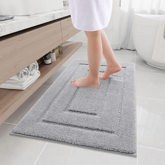 Buganda Bathroom Rugs, 44" x 24", Soft and Absorbent Microfiber Bath Rugs, Non-Slip Shaggy Shower Carpet, Machine Wash Dry Bath Mats for Bathroom Floor, Tub and Shower, Grey