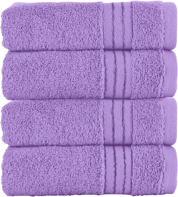 Elegant Comfort Premium Turkish Cotton 4 Pack Hand Towel Set - 16 x 28 inch, Luxurious Hotel Spa Quality 100% Turkish Cotton 4PC Hand Towel Set - Highly Absorbent - Soft Bathroom Towels, Lilac