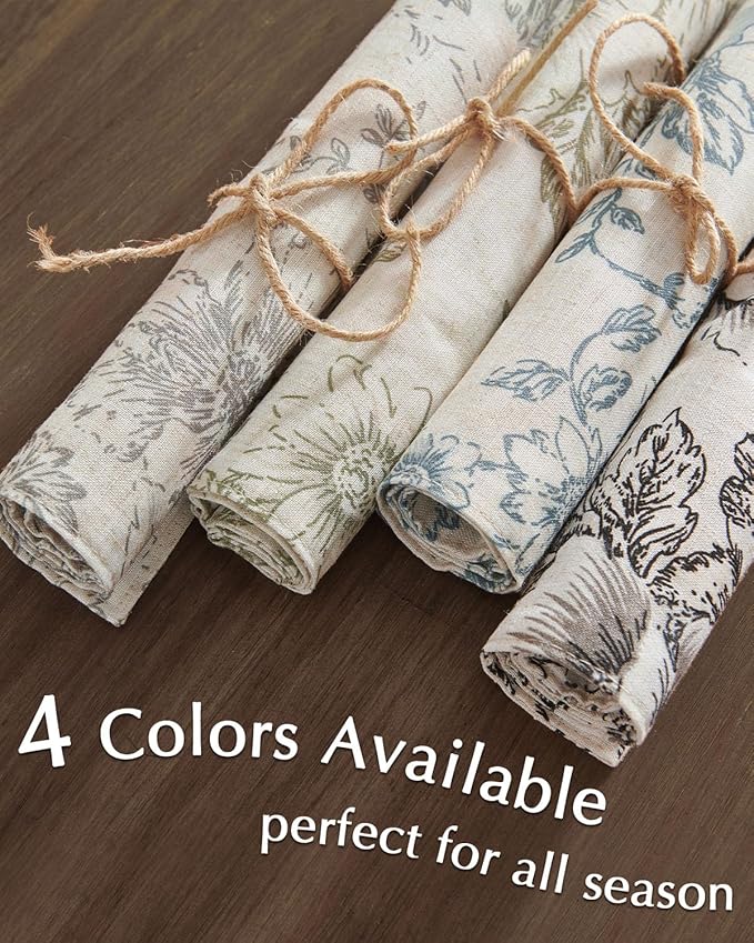 JINCHAN Floral Placemats Set of 4 Farmhouse Fall Autumn Linen Placemats Cloth Table Mats Holiday Seasonal Rustic for Kitchen Dining Table Decor Heat Resistant Washable Tablemats 13x19 Inch Black