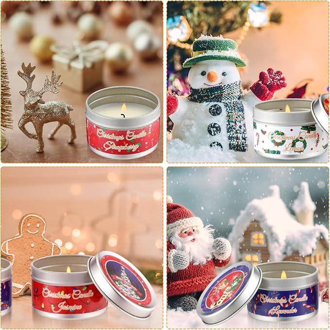 MTLEE 24 Pcs Christmas Candles Bulk 2 oz Scented Candles Gift Set with 12 Fragrances - Soy Wax Christmas Candle Tins for Women, Mom, Holiday Aromatherapy
