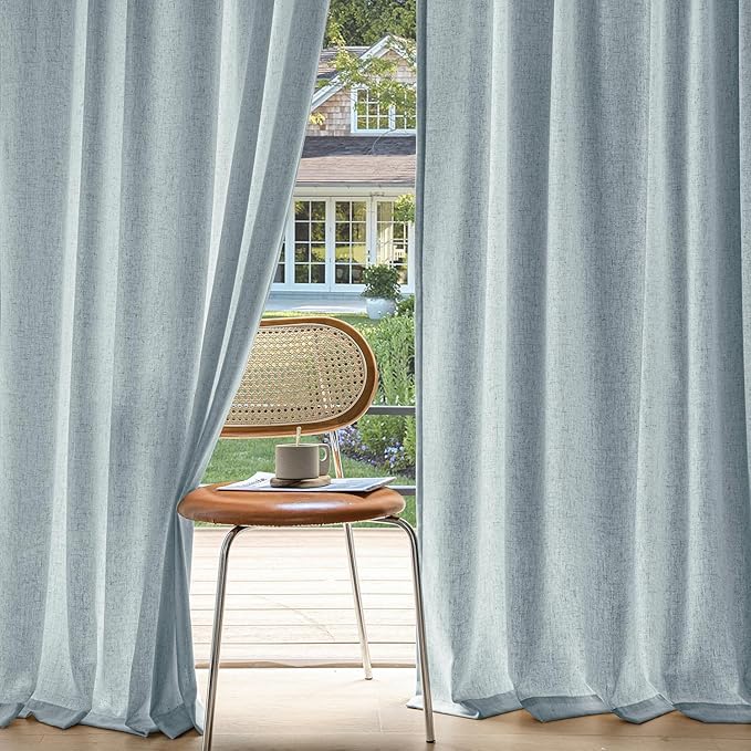 MIULEE Non-See-Through Privacy Linen Curtains 2 Panels, Light Filtering Window Curtains Farnhouse Textured Back Tab Semi Sheer Drapes for Bedroom Living Room, 52 x 90 Inches Long, Stone Blue