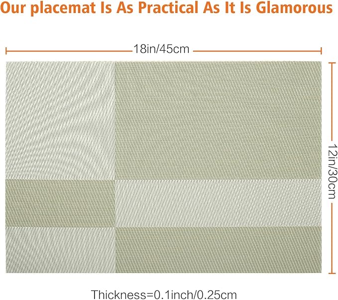 Placemats Set of 6,Washable,Heat and Stain Resistant Indoor/Outdoor Place mats, Vinyl Woven Non Slip Table Mats for Restaurant Table Protection, PVC Table Placemats.(Green, 6PCS)