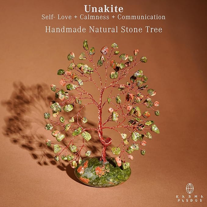 Crystal Tree of Life Home and Office Feng Shui Decor, Unakite Healing Crystal Handmade Bonsai Tree for Positive Energy, Good Luck, Money, Christmas Decor, Birthday Gifts for Women, Mom