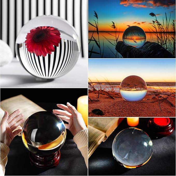 150mm/6inch Clear Crystal Ball with Wooden Stand Fortune Teller Mystical Quartz Ball Photography Props FengShui Divination Spheres