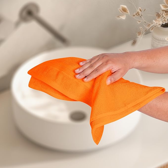 BOUTIQUO Ultra Soft 6-Piece Hand Towel Set 16x28-100% Ringspun Cotton - Durable & Highly Absorbent Hand Towels - Ideal for use in Bathroom, Kitchen, Gym, Spa & General Cleaning - Orange