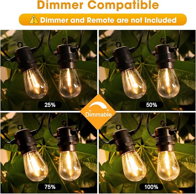 LED Outdoor String Lights 25FT with 9 Shatterproof S14 Bulbs, Waterproof for Porch, Deck, Garden, Balcony, Dimmable 2700K
