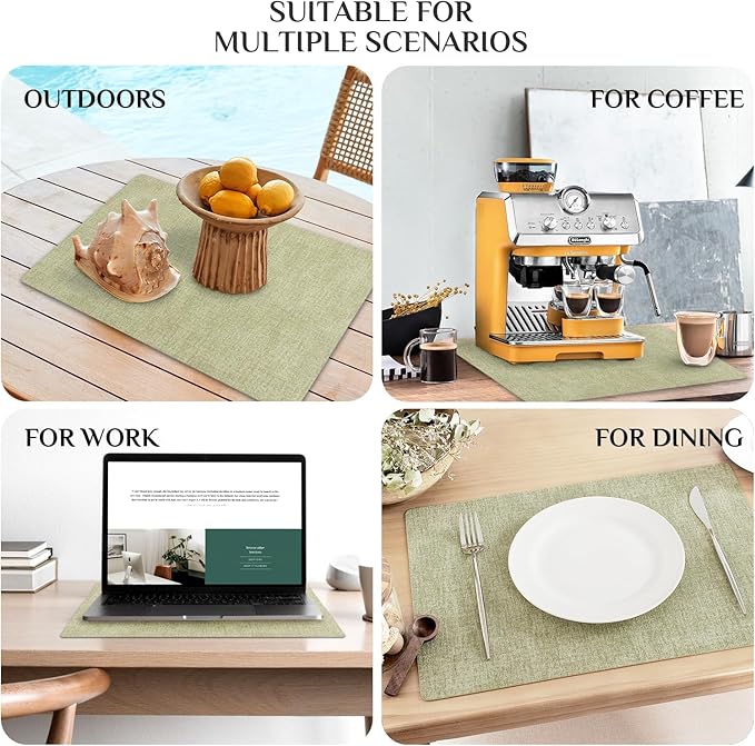 Softalker Faux Leather Placemats Set of 4-Vinyl Heat Resistant Place Mats, 100% Waterproof Oilproof Wipe Clean Table Mats for Indoor & Outdoor Use, 17’’×12’’, Grass Green