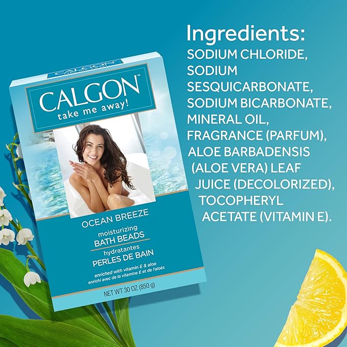 Calgon Ultra-Moisturizing Bath Beads, Ocean Breeze, 30 Ounce (Pack of 2)