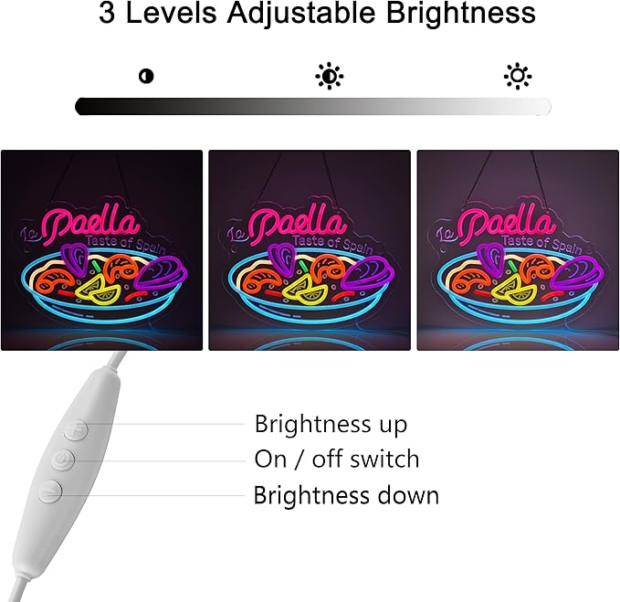 Paella Neon Sign, Neon Lights Hanging Wall Art Decoration for Restaturant Shop Store Bar Market Deli Café Celebration Party Home Decor, USB Powered Ultra Bright Dimmable,15.75 * 11.8inches