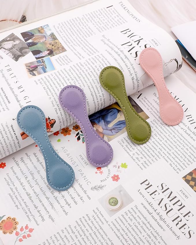 Leather Magnetic Bookmarks, 4Pcs Dark Morandi Magnet Book Mark Clips Gift for Women, Kids, Reading Book Lovers, Teacher Gift for School Office Home Supplies Father's Day Gift (Blue+Green+Purple+Pink)