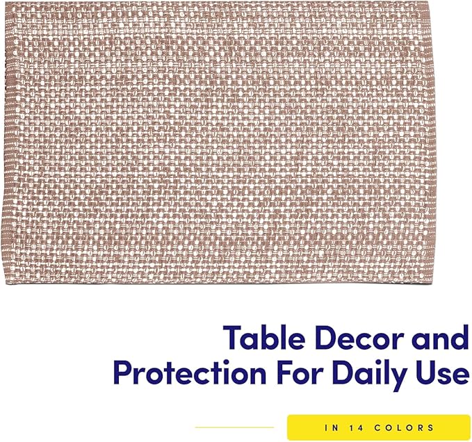 Sweet Home Collection 100% Cotton Placemats for Dining Room Rectangle Two Tone Woven Fabric 13" x 19" Soft Durable Table Mat Set, Set of 6, Taupe