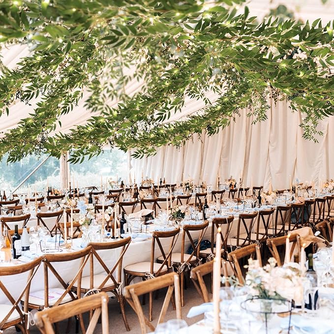 RECUTMS Artificial Hanging Willow Leaves Vine Twigs with Light 2Pc 5.7Ft Fake Silk Green Leaves Ivy Garland Faux Greenery Decoration for Indoor Outdoor Home Wedding Jungle Birthday Party Garden Table