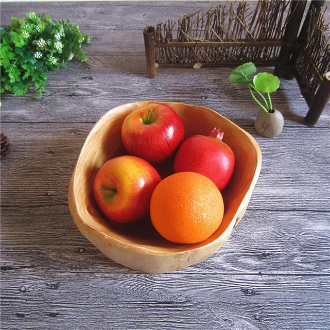 Wooden Decorative Natural Wood Fruit Bowl - Irregular Creative Rustic Hand Carved Serving Bowl for Candy, Snacks, Keys, Home Decor (14"-16" Diameter)