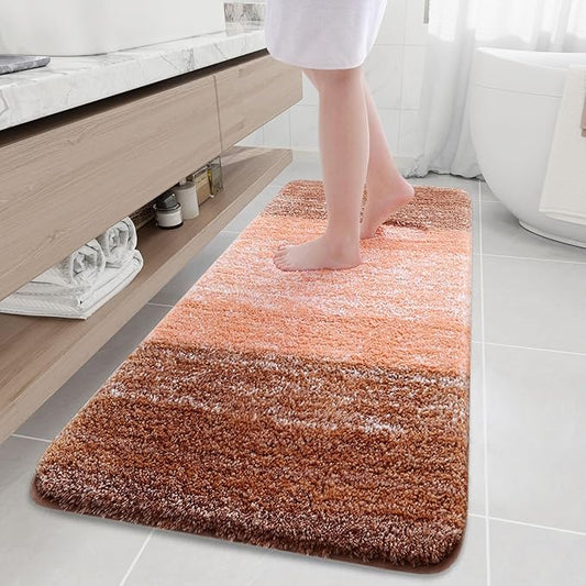 Arotive Microfiber Bathroom Rugs, Shaggy Soft and Absorbent Bath Rug, Non-Slip, Thick Plush Machine Washable Dry Bath Mats for Bathroom, Tub and Shower, 70x24, Orange